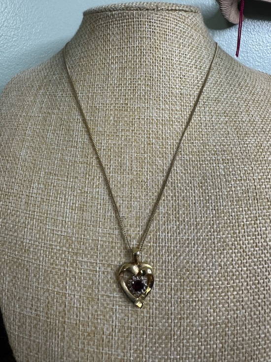 Gold Vermeil Heart Pendant Necklace with Ruby-Red Center FAS 925 Italy 18” - Picture 5 of 15